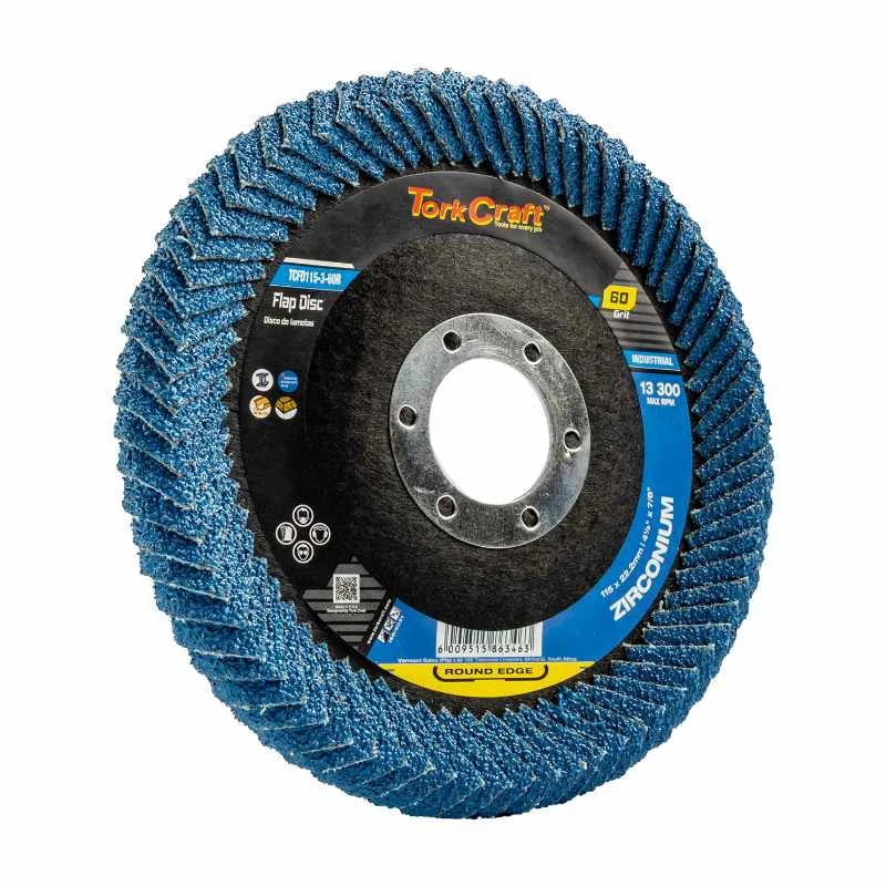 Tork Craft Flap Sanding Discs 115mm 60g RE TCFD115-3-60R 1 Tork Craft Flap Disc Round Edge Zirconium 115mm Flat, TCFD115-3-60R