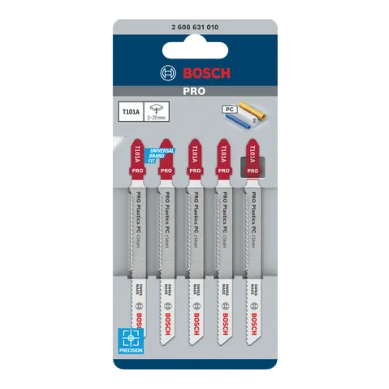 Bosch Pro Jigsaw Blades 100mm 5pcs, Clean for Polycarbonate 2 Bosch Pro Jigsaw Blade HSS T 101 A Clean for PC, 5pcs (polycarbonate, 2-20 mm) 2608631010