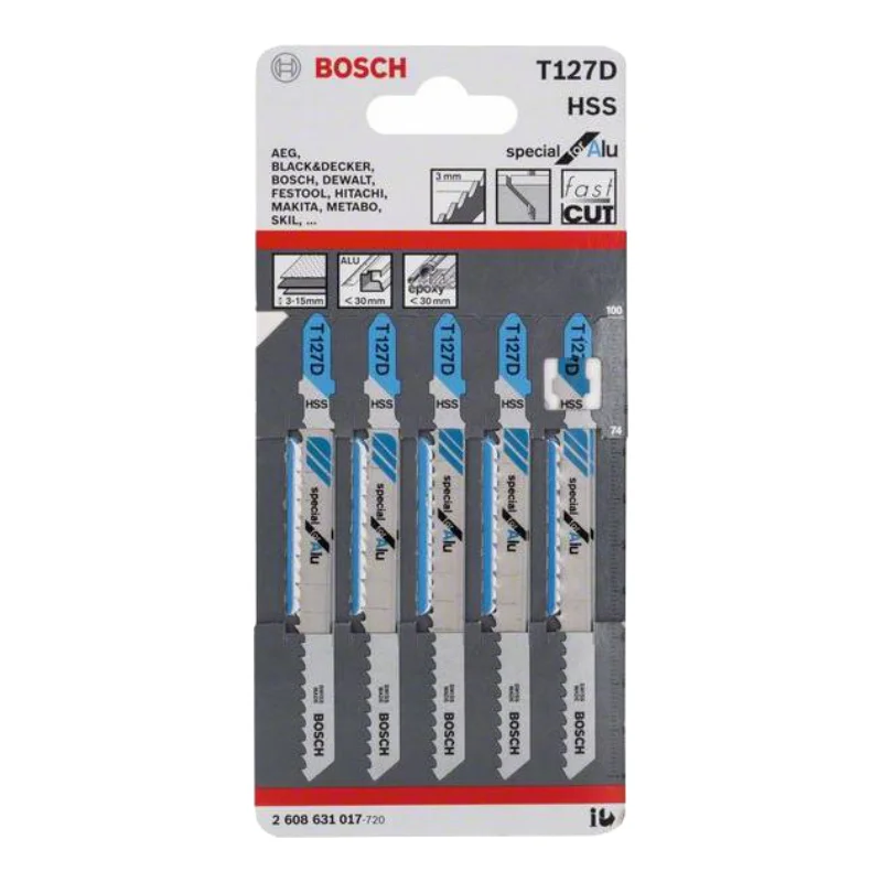 Bosch Pro Jigsaw Blades 100mm 5pcs Special for Aluminum, 2 Bosch Pro Jigsaw Blade HSS T 127 D Special for Aluminum, 5pcs 2608631017