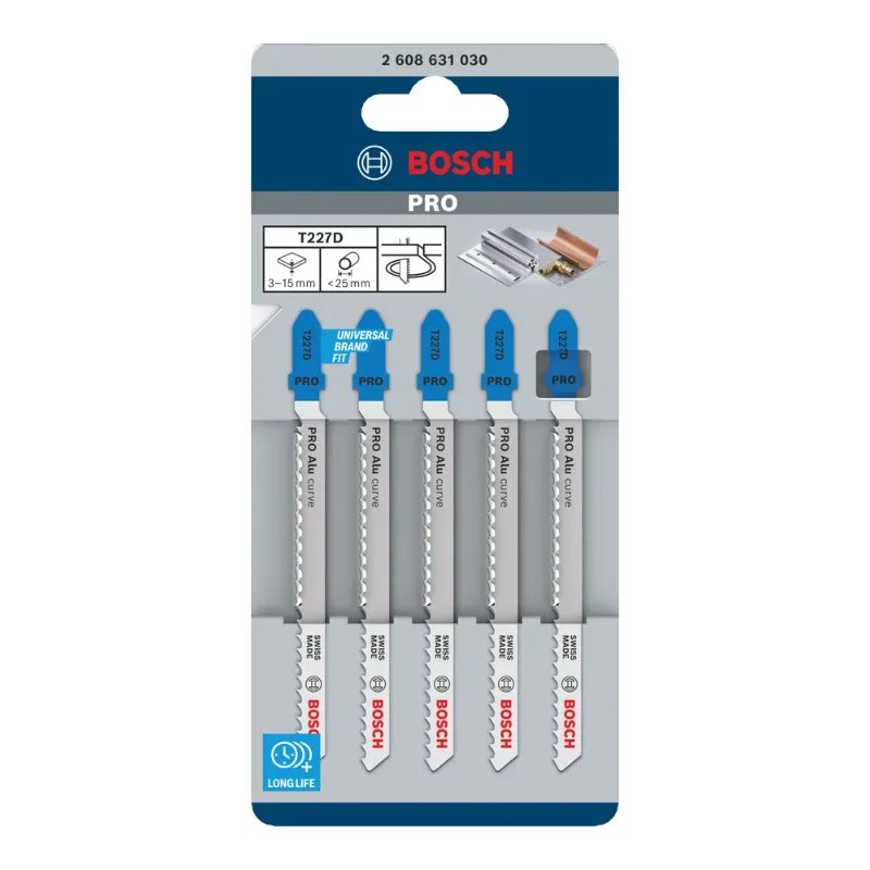 Bosch Pro Jigsaw Blades 100mm 5pcs Special for Aluminum 2 Bosch Pro Jigsaw Blade HSS T 227 D Special for Aluminum, 5 pc (esp. for curve cuts) 2608631030