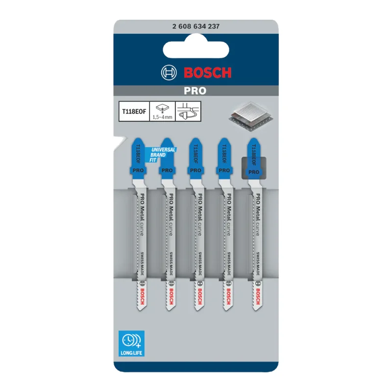 Bosch Pro Jigsaw Blades 83mm 5pcs, Flexible for Metal, 2 Bosch Pro Jigsaw Blade T 118 EOF Jigsaw Blade Flexible for Metal 5pcs 2608634237