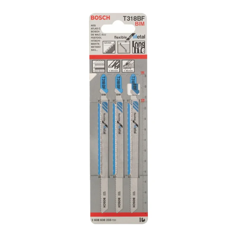 Bosch Pro Jigsaw Blades 132mm 3pcs BIM Flexible for Metal 2 Bosch Pro Jigsaw Blade BIM T 318 BF Flexible for Metal, 3pcs 2608636233