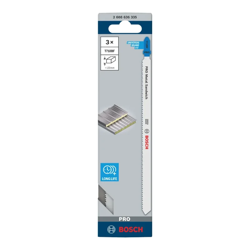 Bosch Pro Jigsaw Blades 180mm 3pcs Flexible - Metal-Sandwich 2 Bosch Pro Jigsaw Blade BIM T 718 BF Flexible for Metal-Sandwich, 3pcs (
