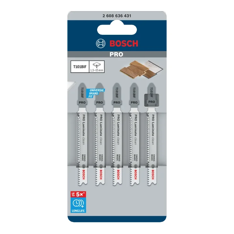 Bosch Pro Jigsaw Blades 83mm 5pcs BIM Special for Laminate 2 Bosch Pro Jigsaw Blade BIM T 101 BIF Special for Laminate, 5pcs 2608636431
