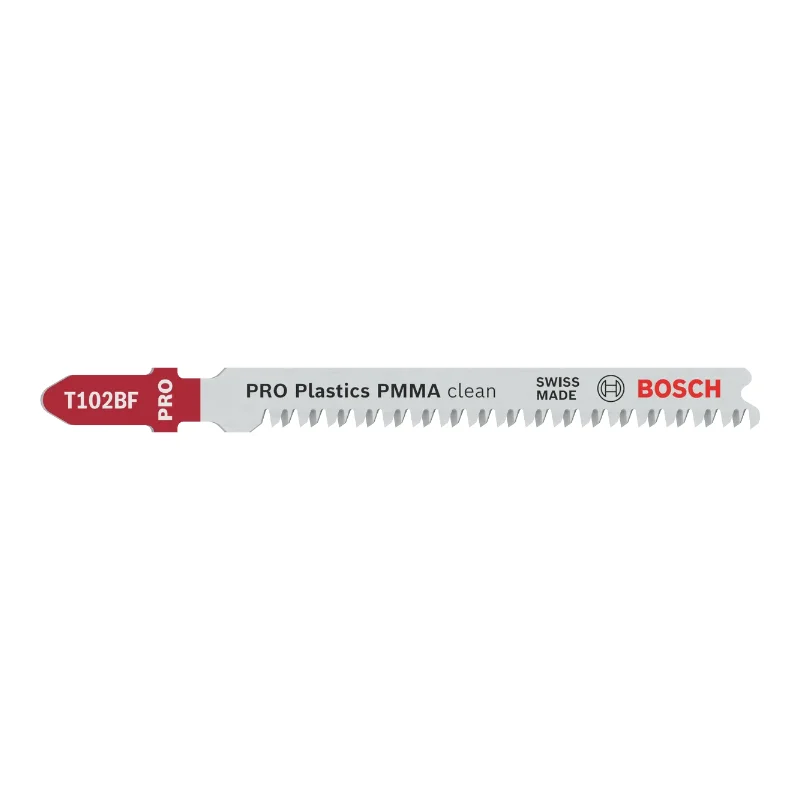 Bosch Pro Jigsaw Blades 92mm 3pcs BIM Clean Cut for PMMA 1 Bosch Pro Jigsaw Blade BIM T 102 BF Clean Cut for PMMA, 3pcs (PMMA, plexiglass, acrylic sheets) 2608636780