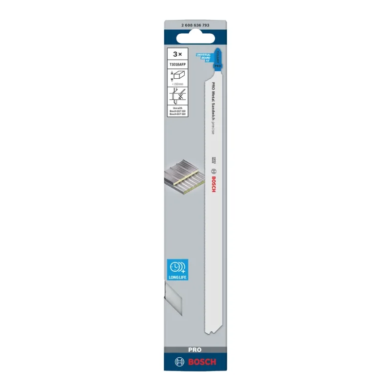 Bosch Pro Jigsaw Blades 250mm 3pcs BIM for Metal Sandwich 2 Bosch Pro Jigsaw Blade BIM T 1018 AFP Precision for Metal-Sandwich, 3pc (