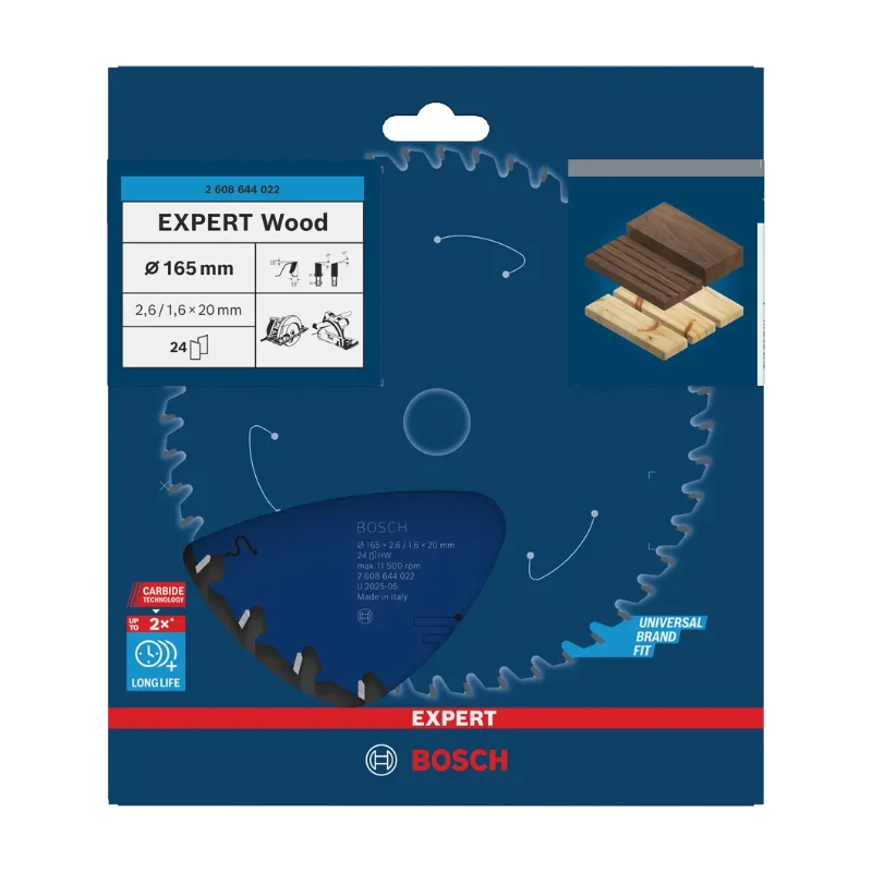 Bosch Pro Circular Saw Blades 165x20x2,6 mm 24T, Expert - Wood 2 Bosch Pro Expert for Wood 165x20x2,6 mm, 24T 2608644022