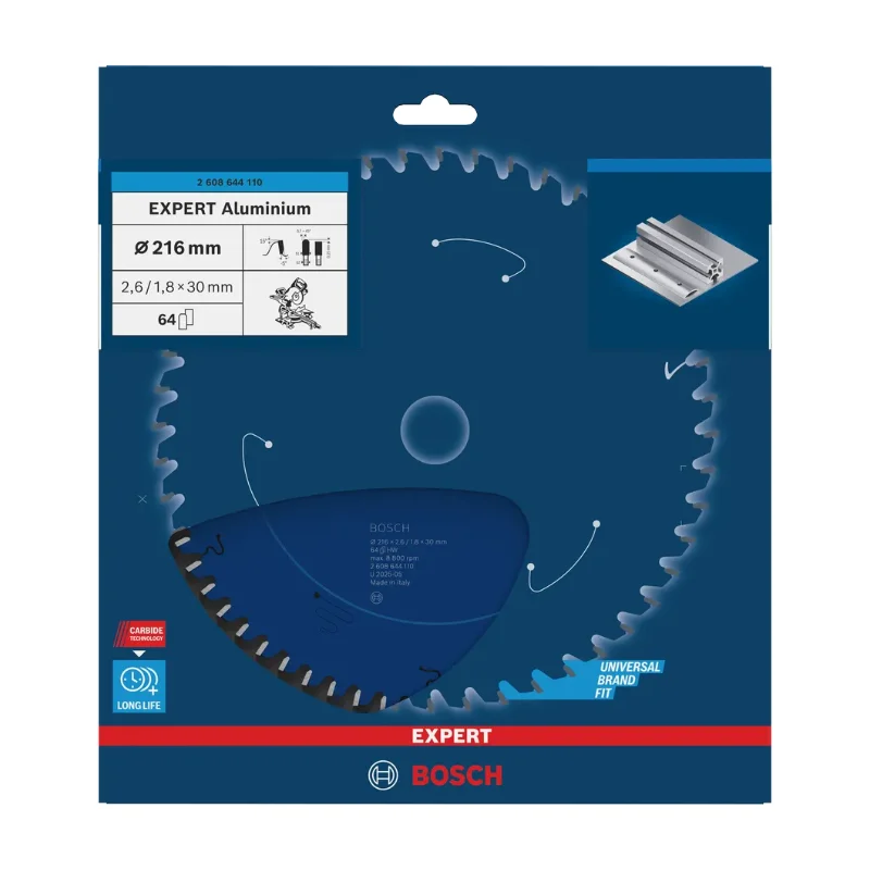 Bosch Pro Circular Saw Blades 216x30x2,6mm 64T, Expert - Aluminium 2 Bosch Pro Expert for Aluminium 216x30x2,6 mm, 64T 2608644110