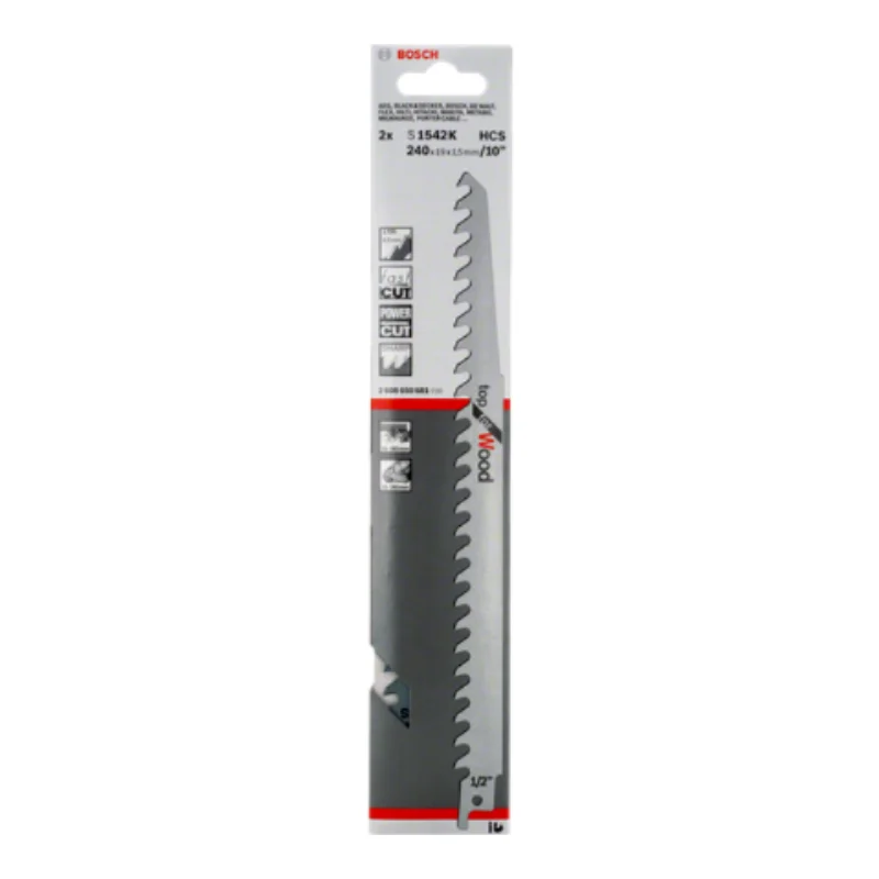 Bosch Pro Sabre Saw Blades 240mm 19x1.5mm 2pcs, HCS S 1542 K Top for Wood 2 Bosch Pro Recipro Saw Blade HCS S 1542 K Top for Wood, 240x19x1.5, 2pcs 2608650681