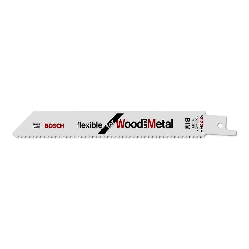 Bosch Pro Sabre Saw Blades 150mm 19x0.9mm 2pcs, BIM S 922 HF Flexible for Wood and Metal 1 Bosch Pro Recipro Saw Blade BIM S 922 HF Flexible for Wood and Metal, 150x19x0.9, 2pcs 2608656039