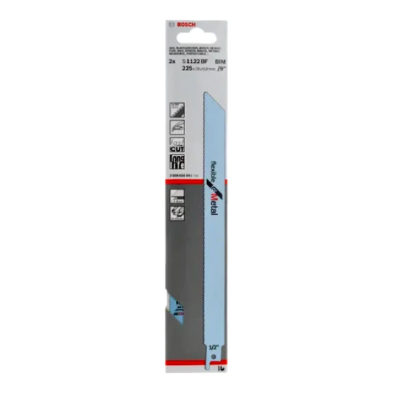 Bosch Pro Sabre Saw Blades 225mm 19x0.9mm 2pcs, BIM Flexible for Metal, 2pcs 2 Bosch Pro Recipro Saw Blade BIM S 1122 BF Flexible for Metal, 225x19x0.9, 2pcs 2608656041