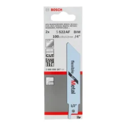 Bosch Pro Sabre Saw Blades 100mm 19x0.9mm 2pcs, BIM S 522 AF Flexible for Metal, 3 Bosch Pro Recipro Saw Blade BIM S 522 AF Flexible for Metal, 100x19x0.9, 2pcs 2608656267