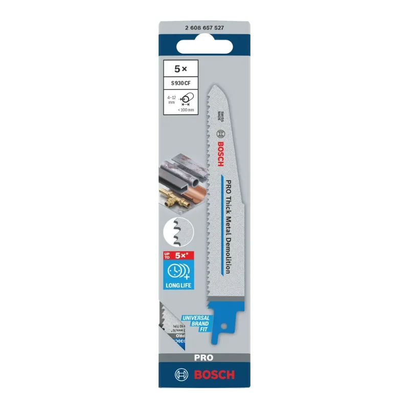 Bosch Pro Sabre Saw Blades 150mm 22x1.6mm 5pcs, BIM S 930 CF Endurance for Heavy Metal 2 Bosch Pro Recipro Saw Blade BIM S 930 CF Endurance for Heavy Metal, 150x22x1.6, 5pcs 2608657527