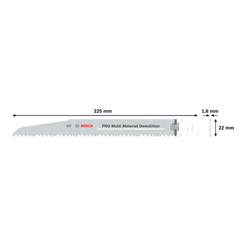 Bosch Pro Sabre Saw Blades 225mm 22x1.6mm 5pcs, BIM S 1110 VF Heavy for Wood and Metal 3 Bosch Pro Recipro Saw Blade BIM S 1110 VF Heavy for Wood and Metal, 225x22x1.6, 5pcs 2608657610