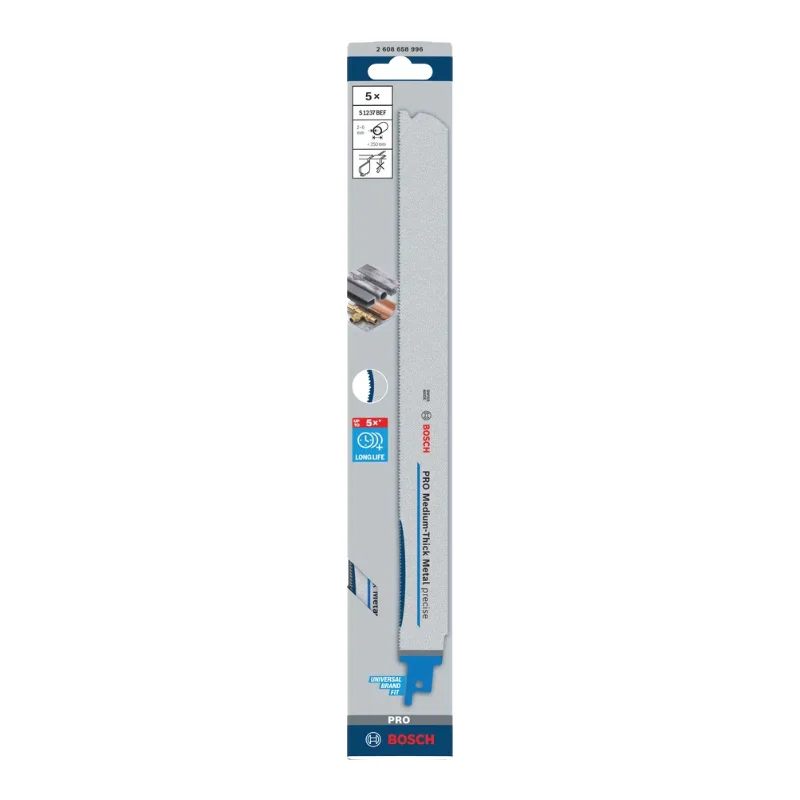 Bosch Pro Sabre Saw Blades 300mm 1.1x25mm 5pcs, S1237BEF Medium-Thick Metal precise Blade, 2 Bosch Pro Recipro Saw Blade S1237BEF Medium-Thick Metal precise Blade, 1.1x25x 300mm, 5 pcs 2608658996