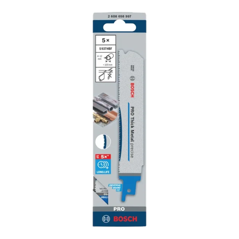 Bosch Pro Sabre Saw Blades 150mm S937 HBF Thick Metal precise Blade 1.1x25x150 mm, 5pcs 2 Bosch Pro Recipro Saw Blade S937 HBF Thick Metal precise Blade 1.1x25x150 mm, 5pcs 2608658997