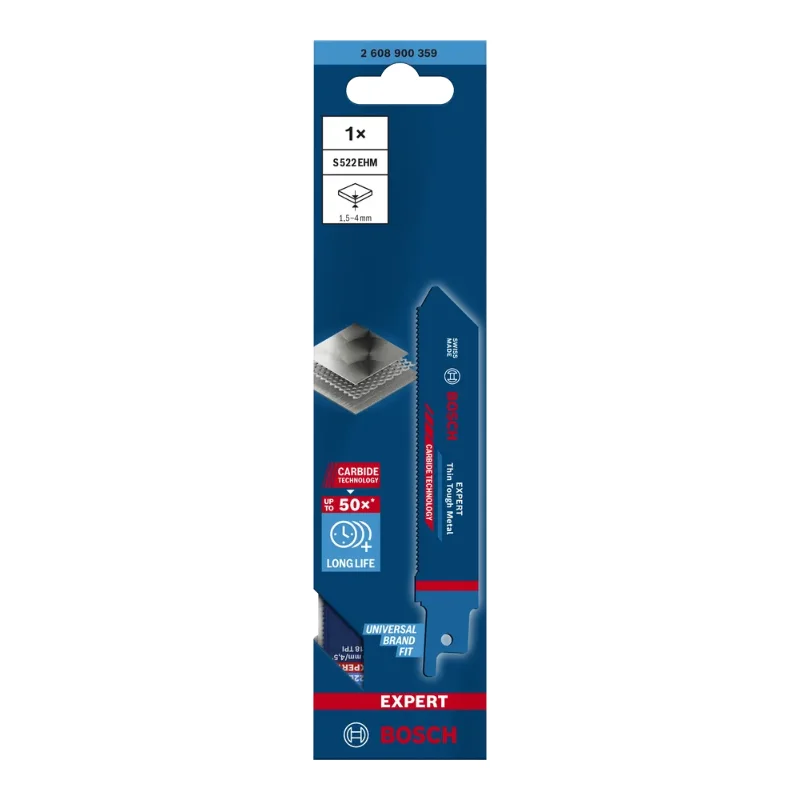 Bosch Pro Sabre Saw Blades 115mm 19x1mm S 522 EHM Endurance for Stainless Steel 2 Bosch Pro Recipro Saw Blade S 522 EHM Endurance for Stainless Steel, 115x19x1 2608900359