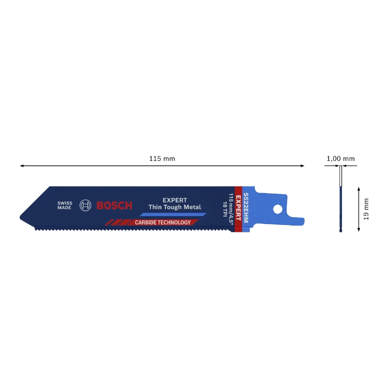 Bosch Pro Sabre Saw Blades 115mm 19x1mm S 522 EHM Endurance for Stainless Steel 3 Bosch Pro Recipro Saw Blade S 522 EHM Endurance for Stainless Steel, 115x19x1 2608900359