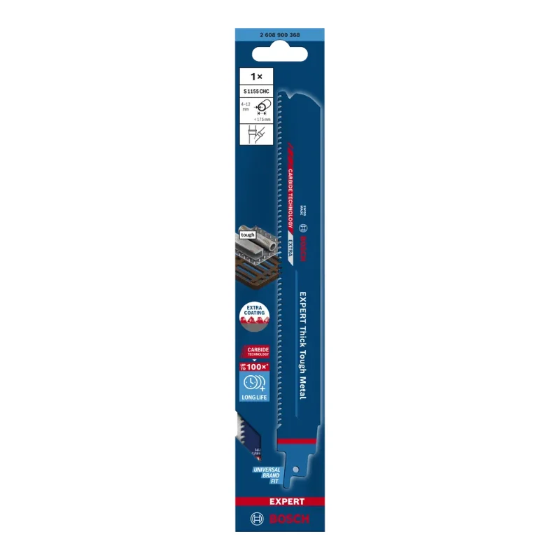 Bosch Pro Sabre Saw Blades 225mm 25x1.25mm S 1155 CHC Thick Tough Metal 2 Bosch Pro Recipro Saw Blade S 1155 CHC Thick Tough Metal, 225x25x1.25 2608900368