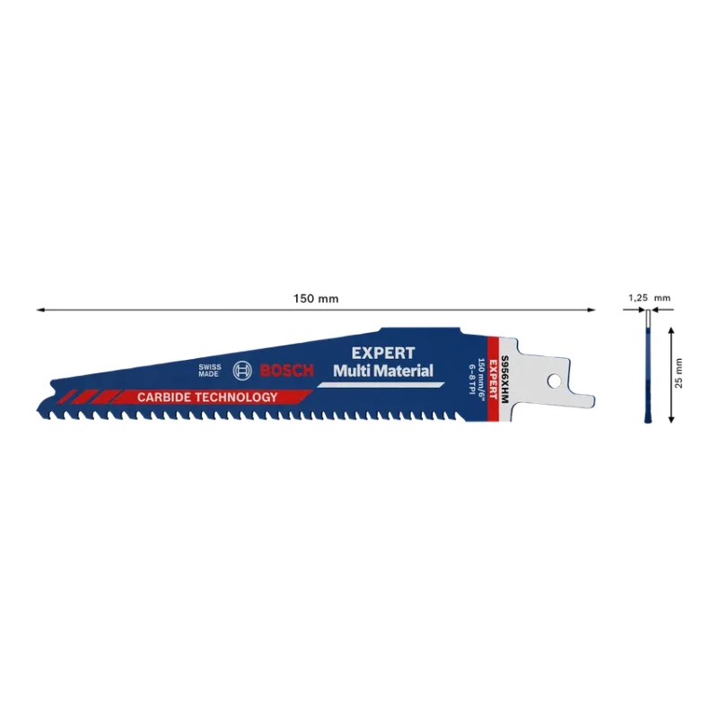 Bosch Pro Sabre Saw Blades 150mm 25x1.25mm S 956 XHM Carbide Progressor for Wood and Metal 3 Bosch Pro Recipro Saw Blade S 956 XHM Carbide Progressor for Wood and Metal, 150x25x1.25 2608900389