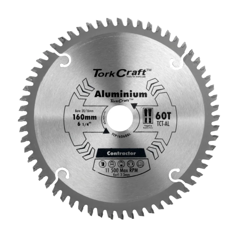 Tork Craft Circular Saw Blade 160x60t 20/16 TCP16060AL 1 Tork Craft Contractor Blade Alum 160x60t 20/16 Circular Saw TCT TCP16060AL