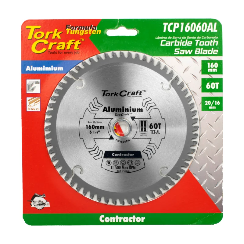 Tork Craft Circular Saw Blade 160x60t 20/16 TCP16060AL 2 Tork Craft Contractor Blade Alum 160x60t 20/16 Circular Saw TCT TCP16060AL