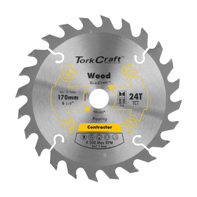 Tork Craft Circular Saw Blade 170mm 24t 20/16 TCP17024 1 Tork Craft Contractor Blade 170 X 24t 20/16 Circular Saw TCT TCP17024