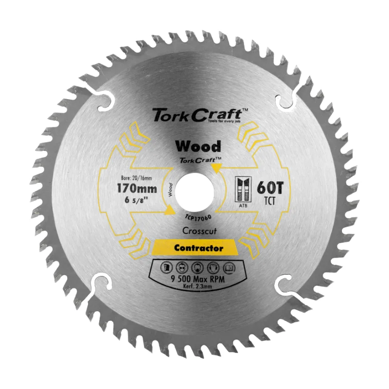 Tork Craft Circular Saw Blade 170mm 60t 20/16 TCP17060 1 Tork Craft Contractor Blade 170x60t 20/16 Circular Saw TCT TCP17060