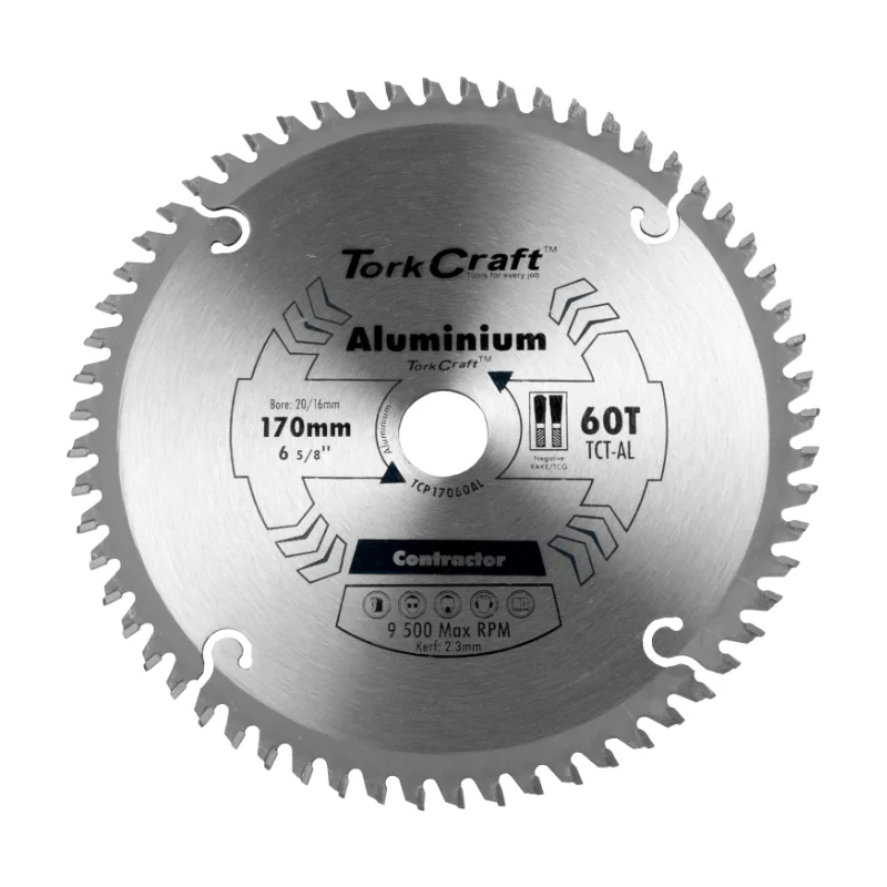 Tork Craft Circular Saw Blade 170mm 60T 20/16 TCP17060AL 1 Tork Craft Contractor Blade Alum 170 X 60t 20/16 Circular Saw TCT TCP17060AL