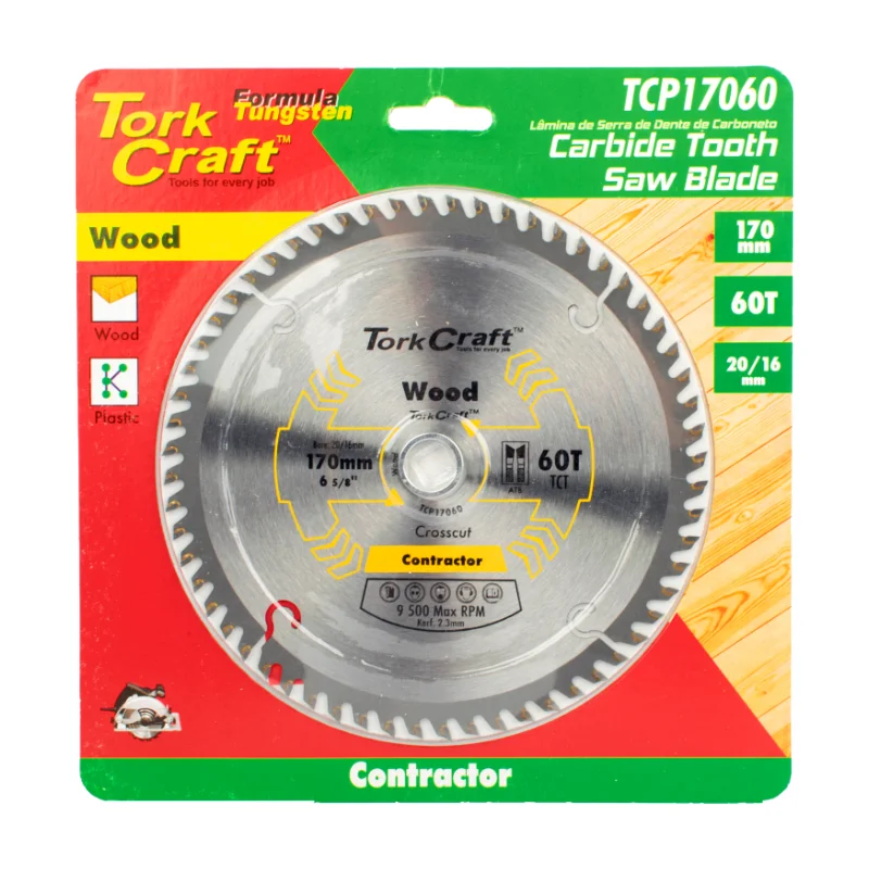 Tork Craft Circular Saw Blade 170mm 60t 20/16 TCP17060 2 Tork Craft Contractor Blade 170x60t 20/16 Circular Saw TCT TCP17060