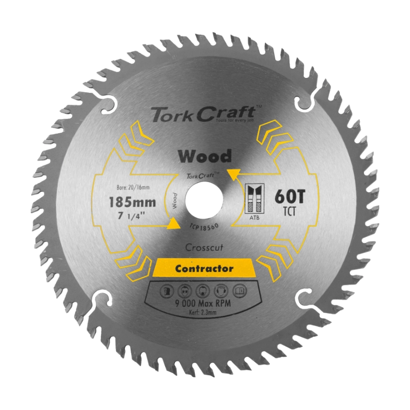 Tork Craft Circular Saw Blade 185mm 60t 20/16 TCP18560 1 Tork Craft Contractor Blade 185x60t 20/16 Circular Saw TCT TCP18560