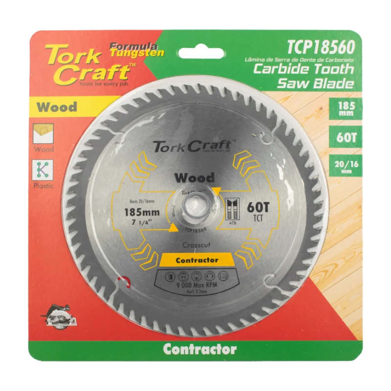 Tork Craft Circular Saw Blade 185mm 60t 20/16 TCP18560 2 Tork Craft Contractor Blade 185x60t 20/16 Circular Saw TCT TCP18560
