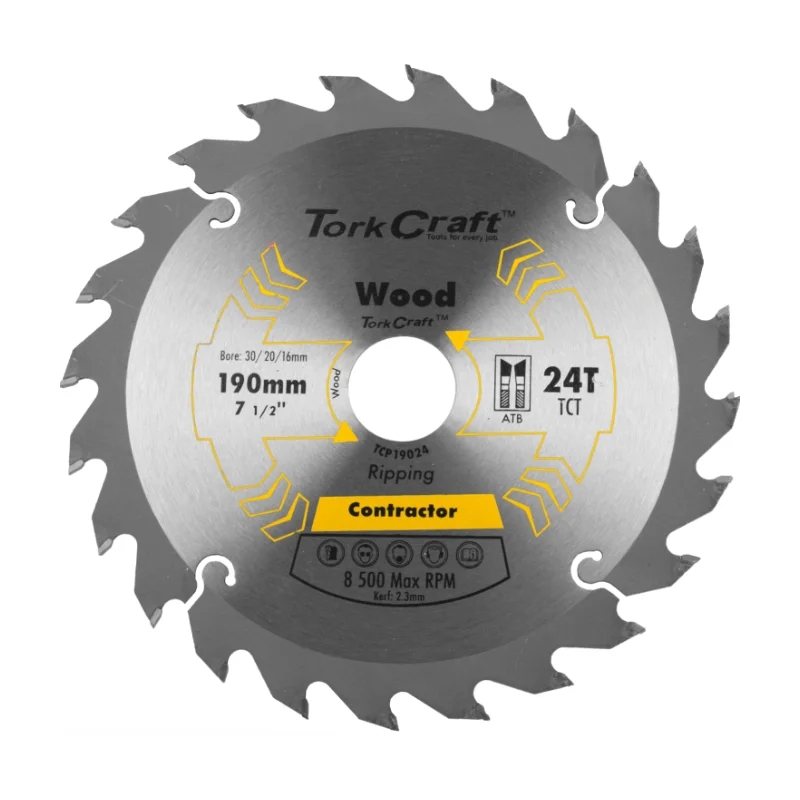 Tork Craft Circular Saw Blade 190x24t 30/20/16 TCP19024 1 Tork Craft Contractor Blade 190 X 24t 30/20/16 Circular Saw TCT TCP19024