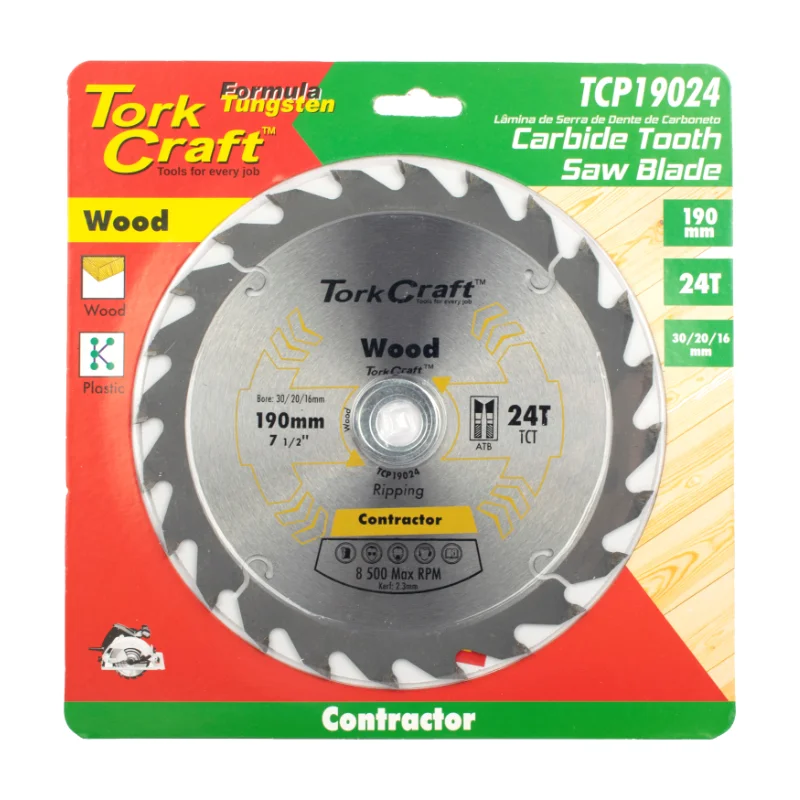 Tork Craft Circular Saw Blade 190x24t 30/20/16 TCP19024 2 Tork Craft Contractor Blade 190 X 24t 30/20/16 Circular Saw TCT TCP19024