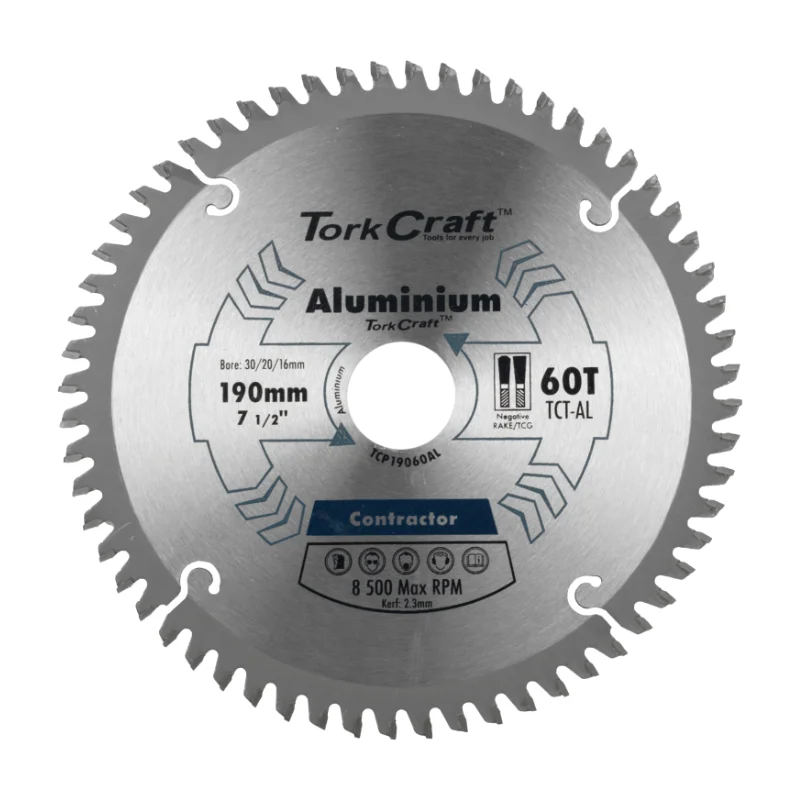 Tork Craft Circular Saw Blade 190x30/20/16 60T TCP19060AL 1 Tork Craft Blade Contractor Alum 190 X 60t 30/20/16 Circular Saw Tct