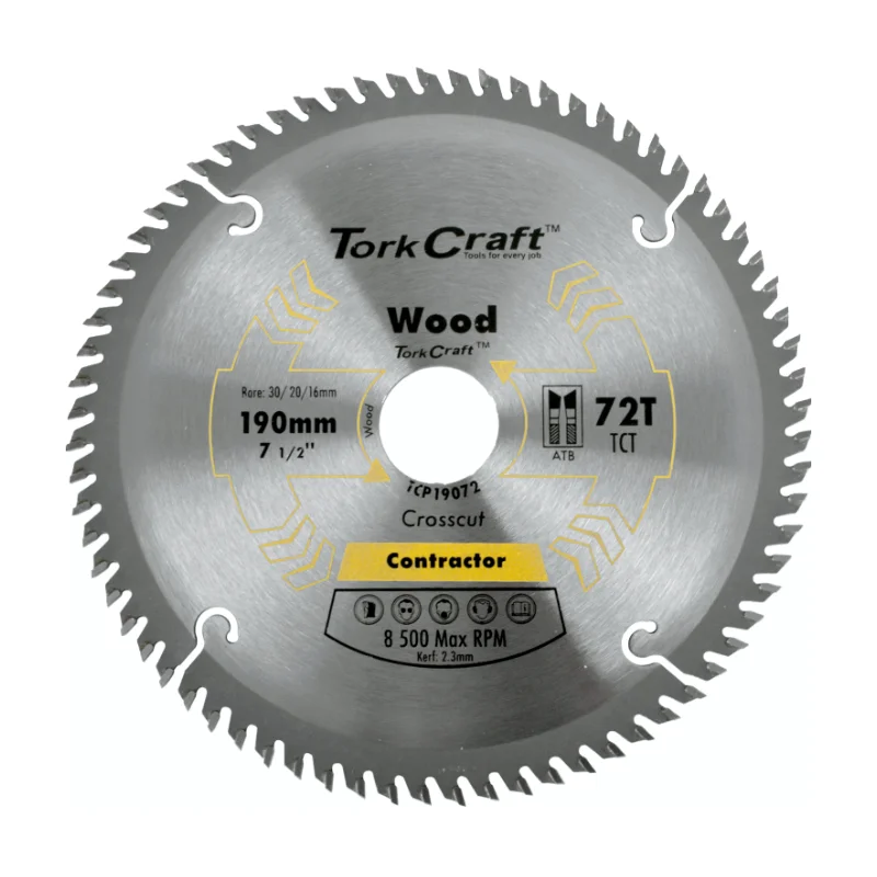 Tork Craft Circular Saw Blade 190x72t 30/20 TCP19072 1 Tork Craft Contractor Blade 190 X 72t 30/20/ Circular Saw TCT TCP19072