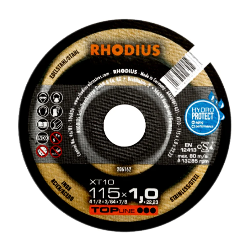 Rhodius XT10 Extra Thin Inox Cutting Disc 115x1mm Type 41 1 Rhodius XT10 Extra Thin Inox Cutting Disc 115x1x22.2mm, Flat, Type 41 206162