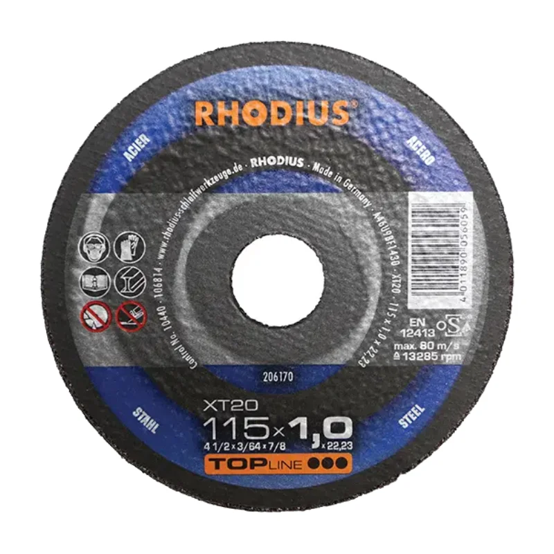 Rhodius XT20 Mild Steel Cutting Disc 115x1mm Type 41 1 Rhodius XT20 Extra Thin Mild Steel Cutting Disc 115x1x22.2mm, Flat, Type 41 206170