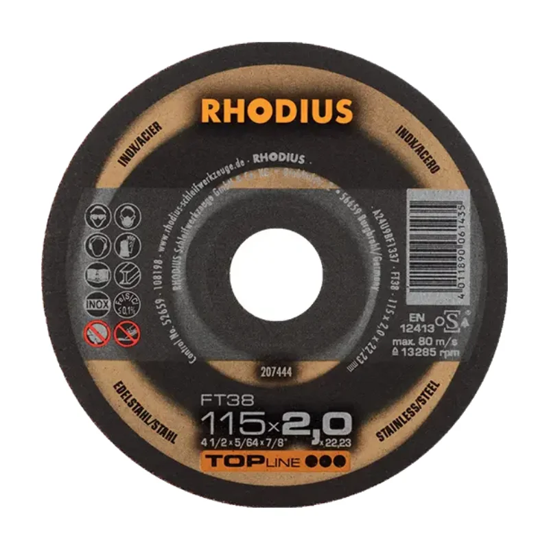 Rhodius FT38 Cutting Disc SS 115x2mm Flat Type 41 1 Rhodius FT38 Freehand Cutting Disc Stainless Steel 115mmx2mmx22.23mm, Flat, Type 41 208727