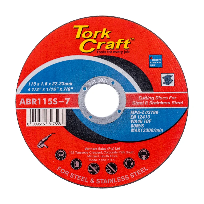 Tork Craft Cutting Disc Steel SS 115x1.6mm ABR115S-7 (10) 1 Tork Craft Cutting Disc Steel & SS 115x1.6x22.2mm ABR115S-7 (10)