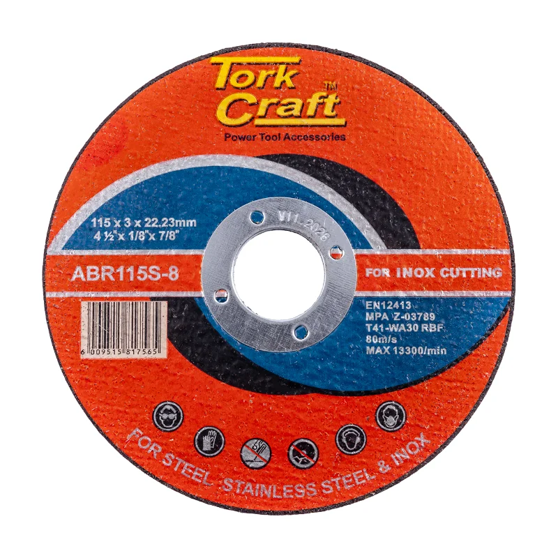 Tork Craft Cutting Disc Steel & SS 115x3mm ABR115S-8 (10) 1 Tork Craft Cutting Disc Steel & SS 115x3.0x22.2mm ABR115S-8 (10)