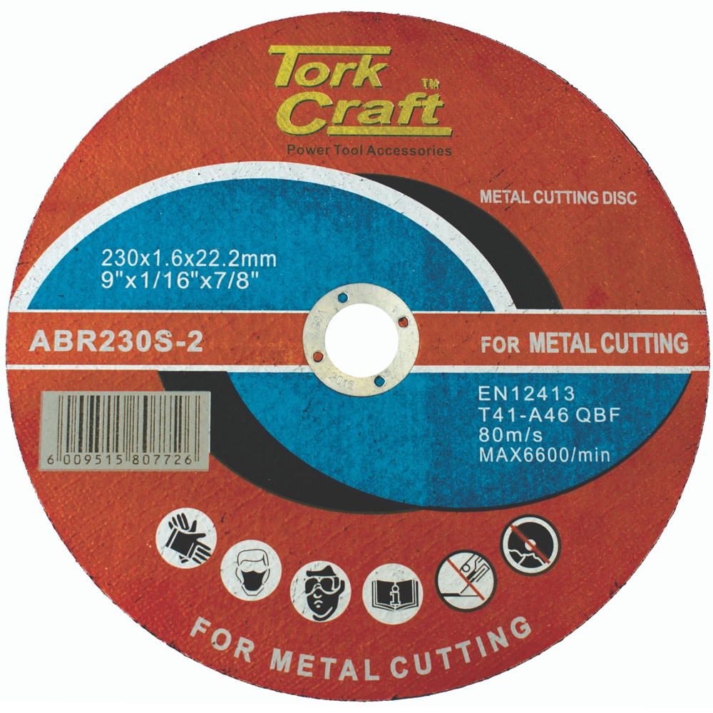Tork Craft Cutting Disc Metal 230x1.6mm ABR230S-2 (10) 1 Tork Craft Cutting Disc Industrial Metal 230x1.6x22.2mm ABR230S-1 (10)